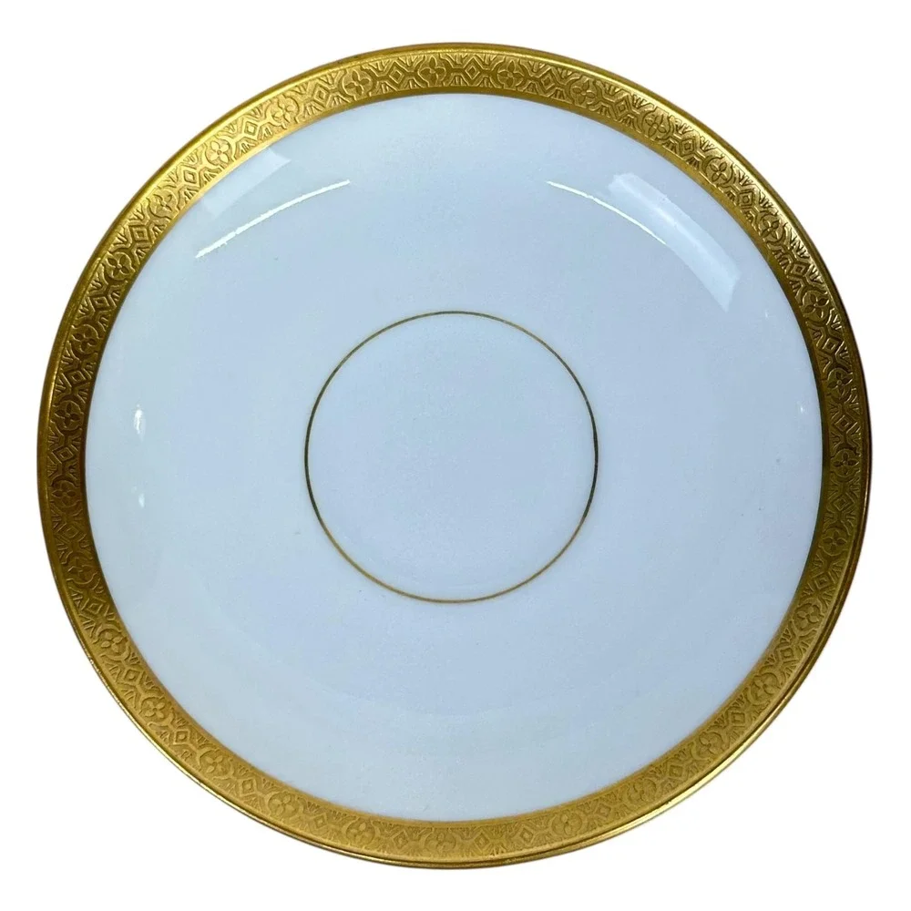 Vintage Victoria China‎ Czechoslovakia Cup Saucer Set White Gold Encrusted Trim